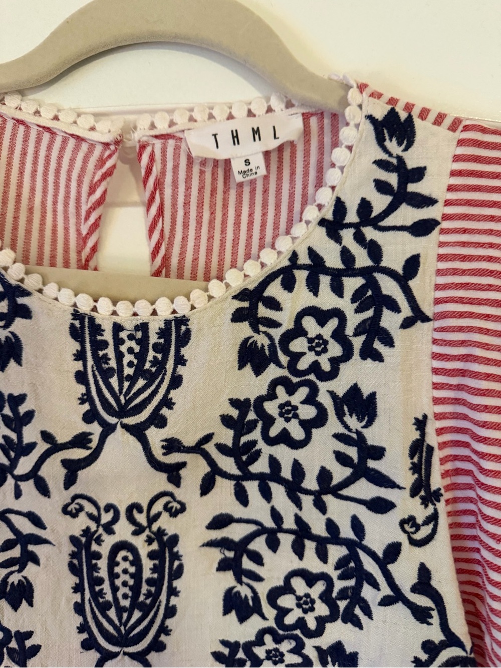 THML Red and White Striped Top with Navy Embroidered Yoke - Picture 2 of 3